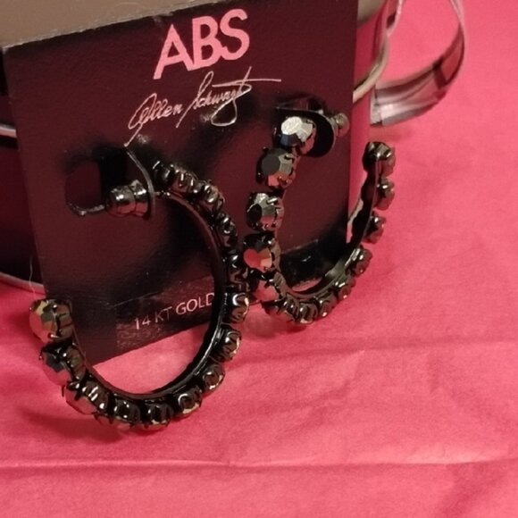 ABS Allen Schwartz Black Gemstone Hoop Earrings - Picture 2 of 2